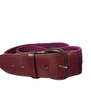 Vintage Maroon Tight Braided Fabric w. Brown Leather Adjustable Buckle BoHo Vibe